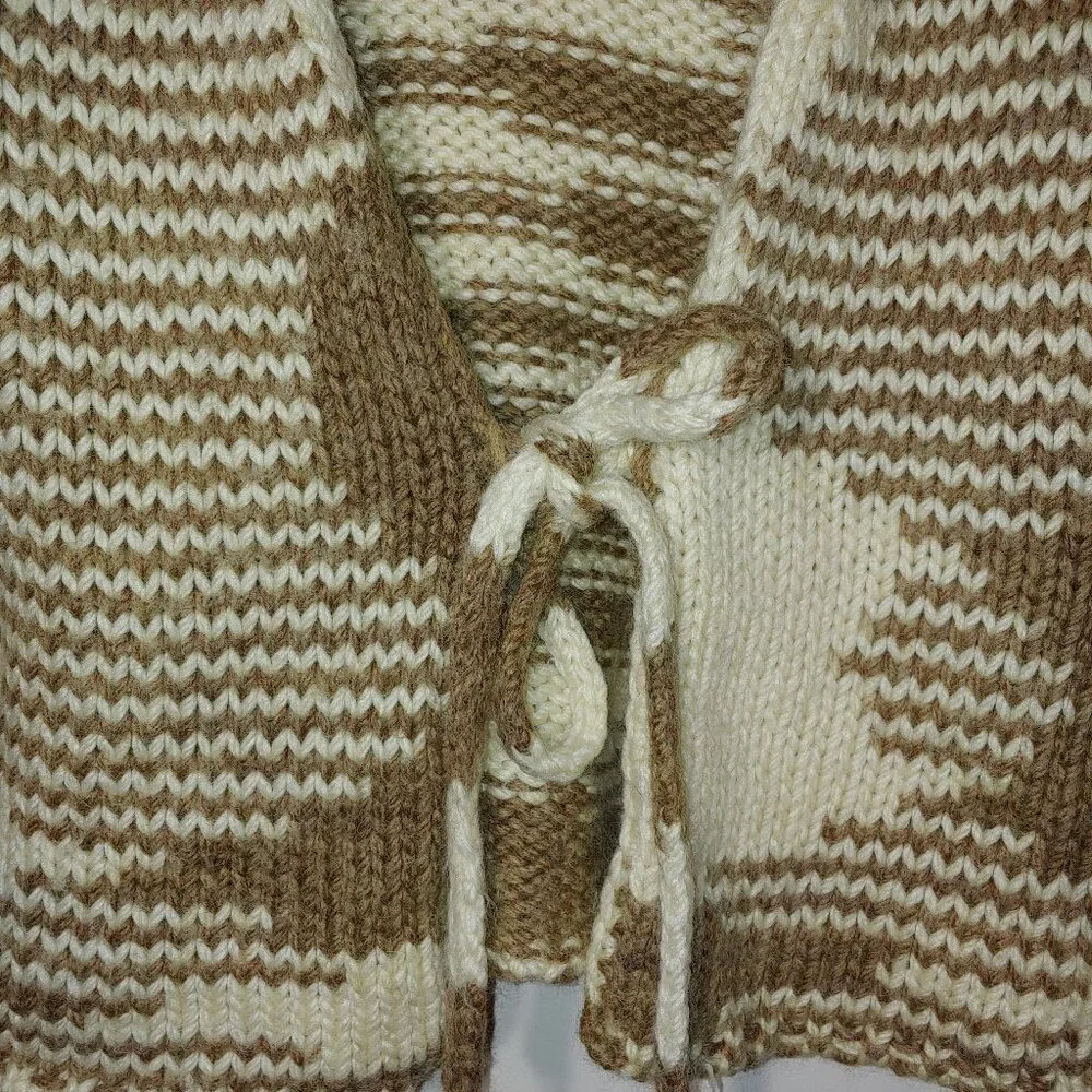 Old Navy Wool Blend 90s Tie Up Sweater Cardigan Size S Cream Tan - Picture 5 of 6